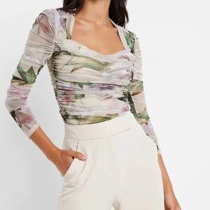 Express Body Contour Floral Mesh Crop Top Size XL